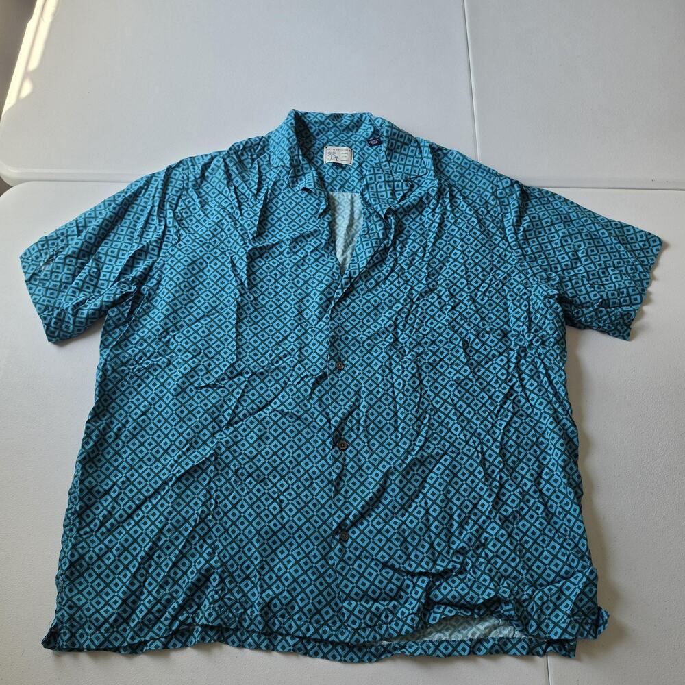 Reyn Spooner Shirt Mens XL Blue Geometric Rayon Short Sleeve Button Up Casual
